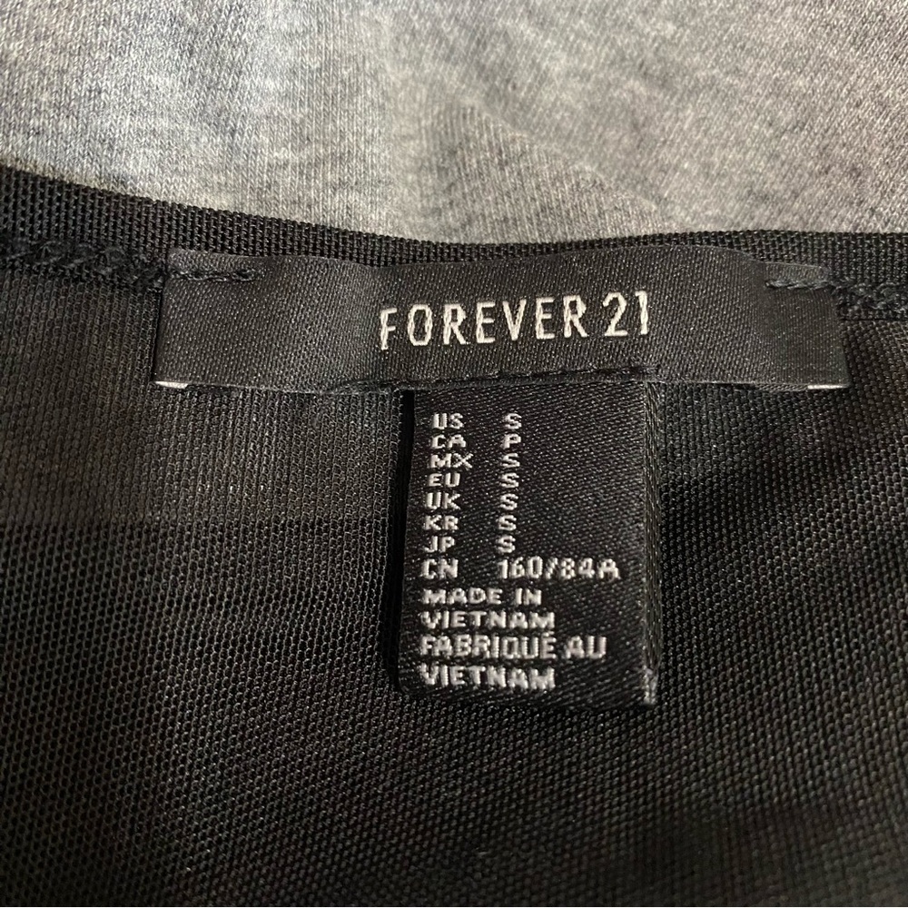Forever 21 Gray Skater Dress w/ Black Mesh Long Sleeves - Picture 4 of 6